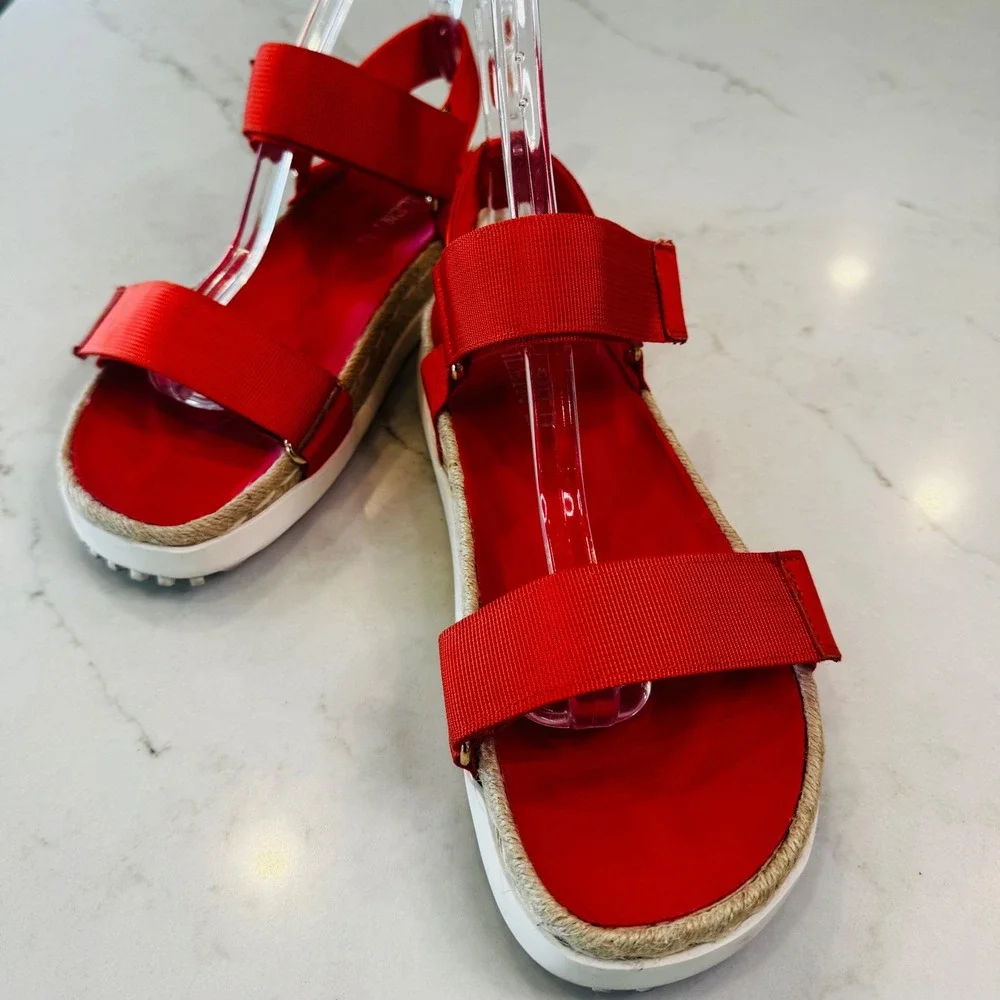 Silent D Trevor Women 9.5 EU 40 Red Orange Platform Espadrille Sandals Hook Loop - Picture 11 of 16